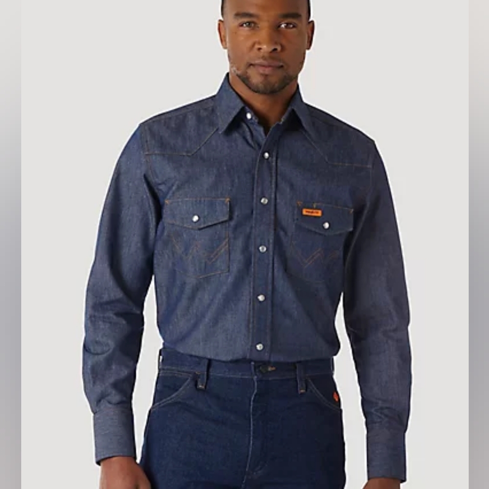 Wrangler flame resistant denim shirt, large